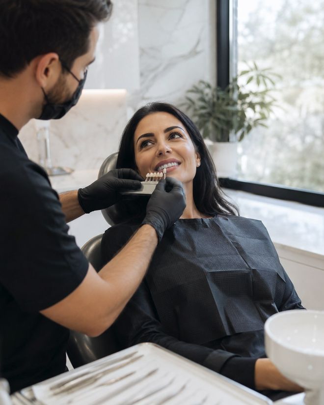 Remplacement de dents et facettes — essai de teinte